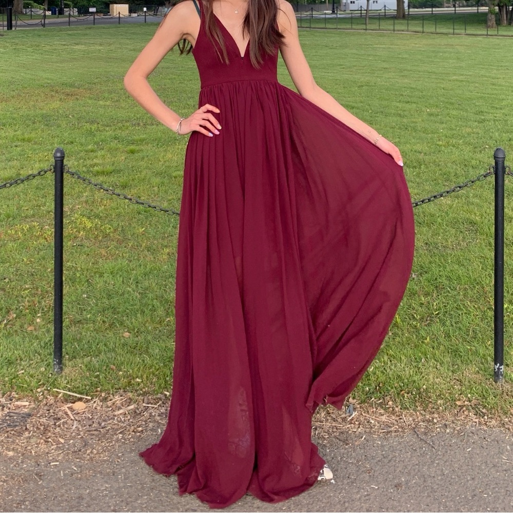 Maroon V-Neck Dress with scarf